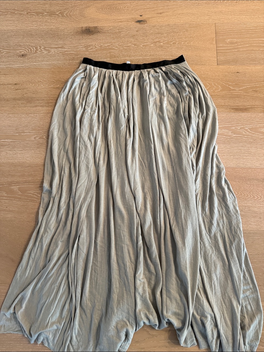 Pleated Midi Skirt with Black Waistband - Light Gray